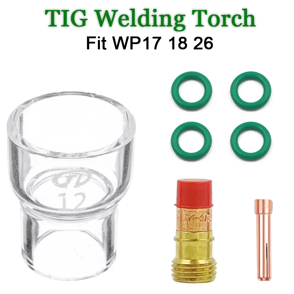 7Pcs/Set TIG Welding Consumables Stubby Gas Lens TIG #12 Glass Cup Collets Body Tips For WP17 WP18 WP26 Durable Practical welding torch