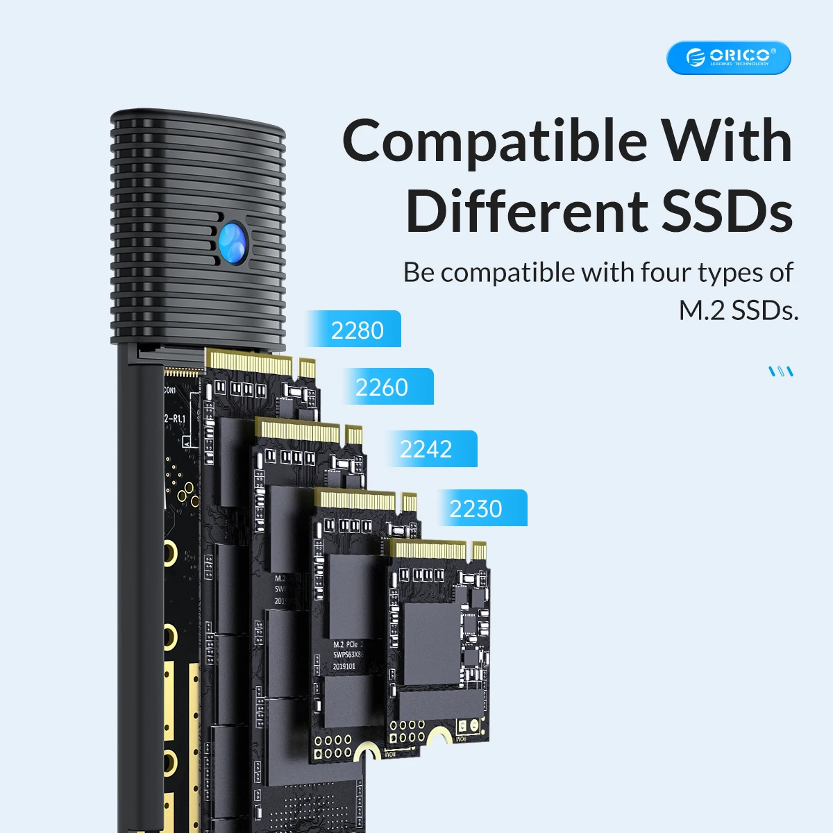 ORICO M2 SSD Enclosure NVMe NGFF 10Gbps PCIe M.2 SSD Case Portable USB C 3.2Gen2 Tool Free External Adapter with Metal Heat Sink — view 4