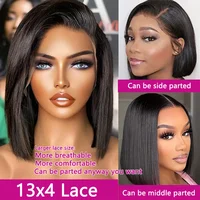 Perruque Bob Lace Front Brésilienne Naturelle Remy, Cheveux Courts Lisses, 13x4 HD, 4x4, avec Closure, Bon Marché, pour Femme Africaine 4