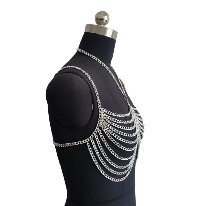 2025 neue Sexy Frauen Crop Top Metall Brust Kette Abend Party Kostüm Zubehör Einstellbare Gold Silber Schmuck Nachtclub Prom – Detail 8
