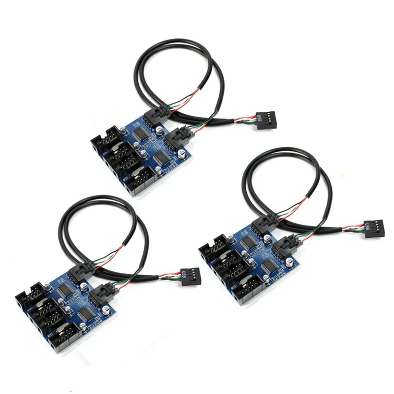 

Motherboard 9Pin USB Header Splitter Male 1 To 2/4 Female Extension Cable Adapter 9-Pin USB2.0 HUB Connector, 3 Pack