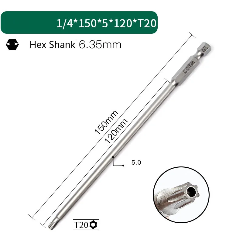 1Pcs Elektrische Magnetische Schroevendraaier Bits 150Mm Lengte Torx Met Gat Schroevendraaier Hoofd 6.35Mm Hex Schacht Boor schroef Driver Bit