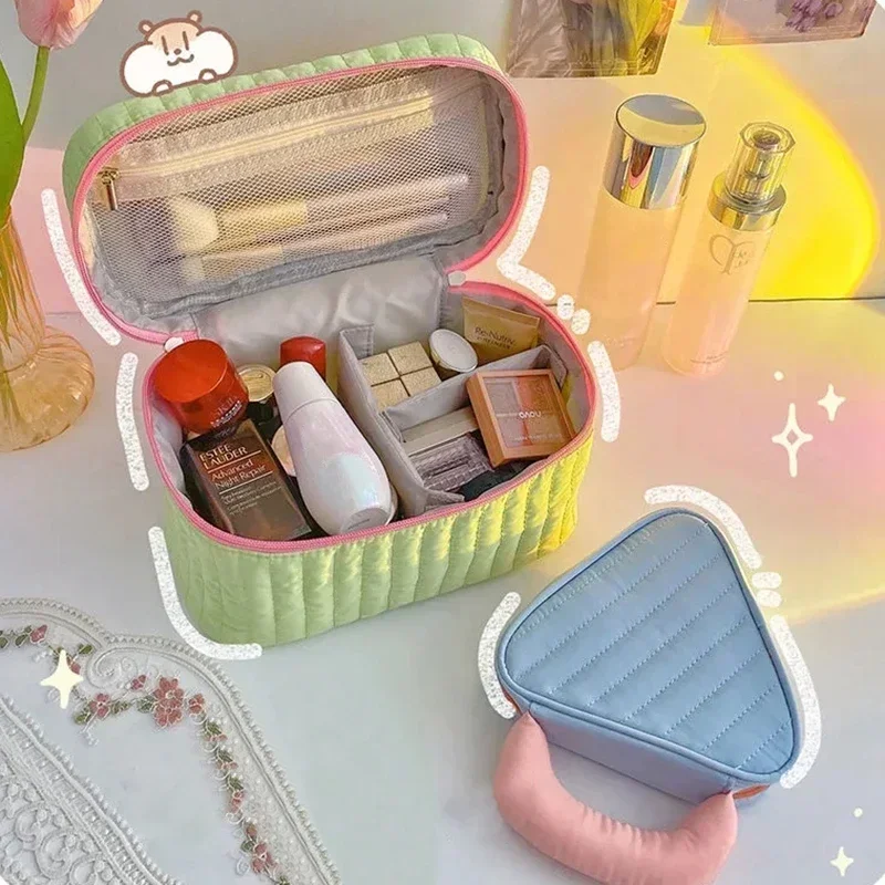Custodie per la conservazione della bellezza portatili semplice contrasto colore quadrato triangolo custodia per il trucco borsa da viaggio borsa da toilette borsa per cosmetici - immagine 4
