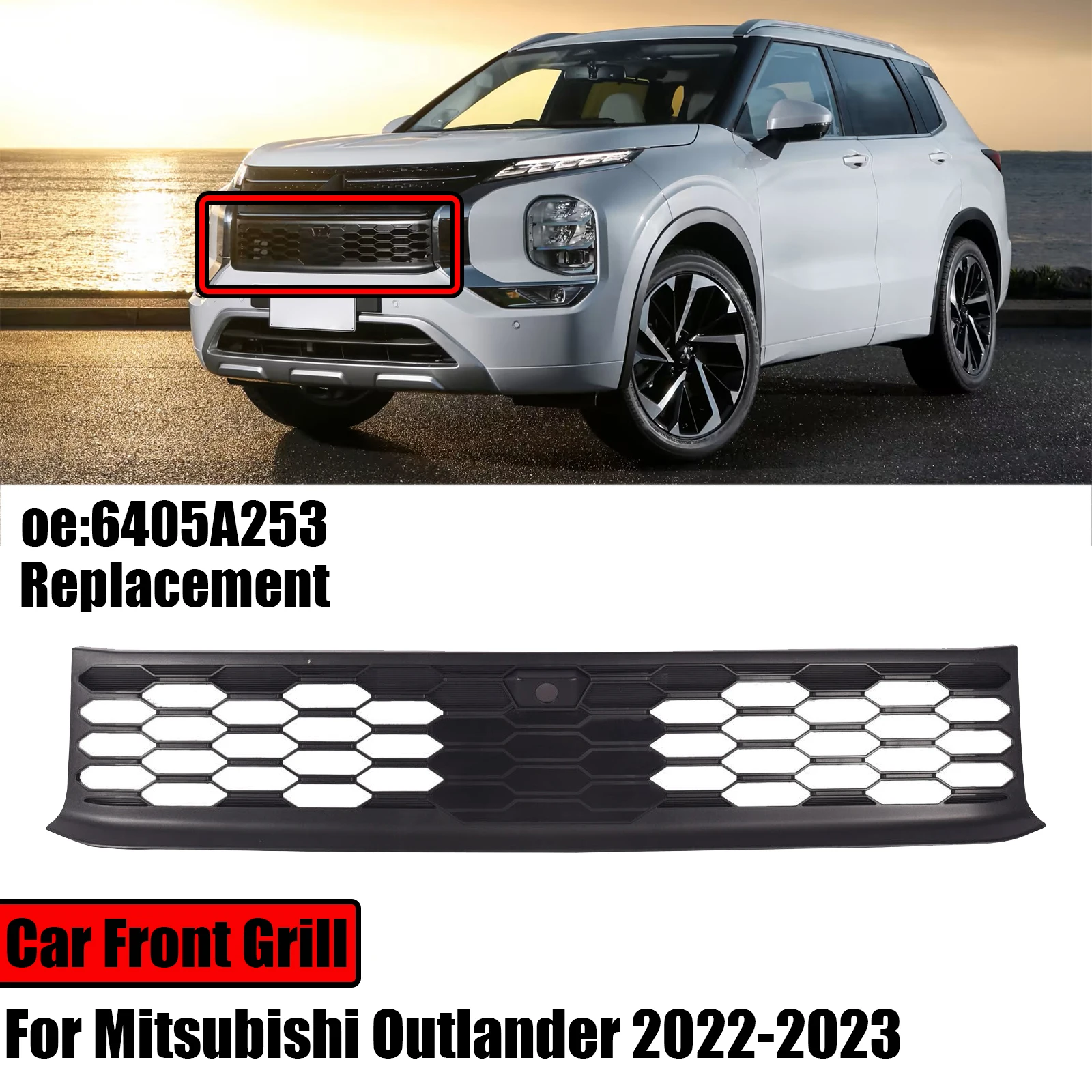 

Решетка переднего бампера автомобиля для Mitsubishi Outlander 2022-2023, нижняя решетка 6405A253, Сменные аксессуары, матовый черный