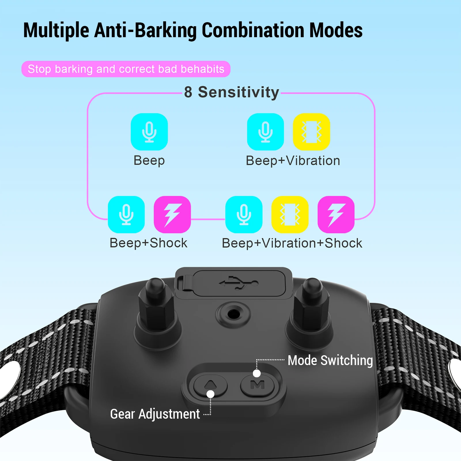 LCD Screen Bark Collar Smart Rechargeable Anti-Barking Collar with Adjustable Mode Dog Bark Collar for Small Medium Large Dogs