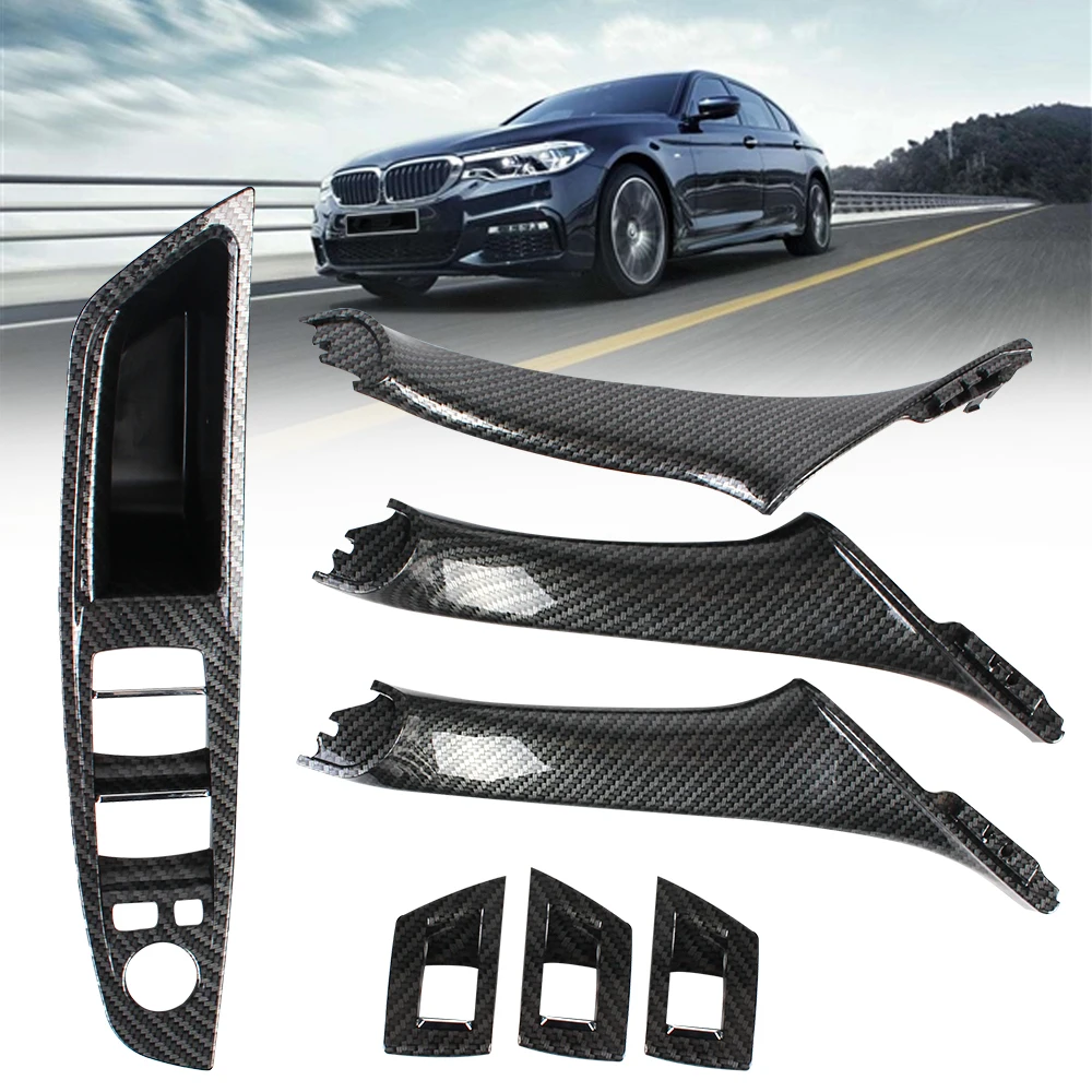 

7Pcs Left Drive LHD Car Door Handle 2010-2017 For BMW 5 Series F10 F18 Car Interior Carbon Fiber Pattern Auto Parts