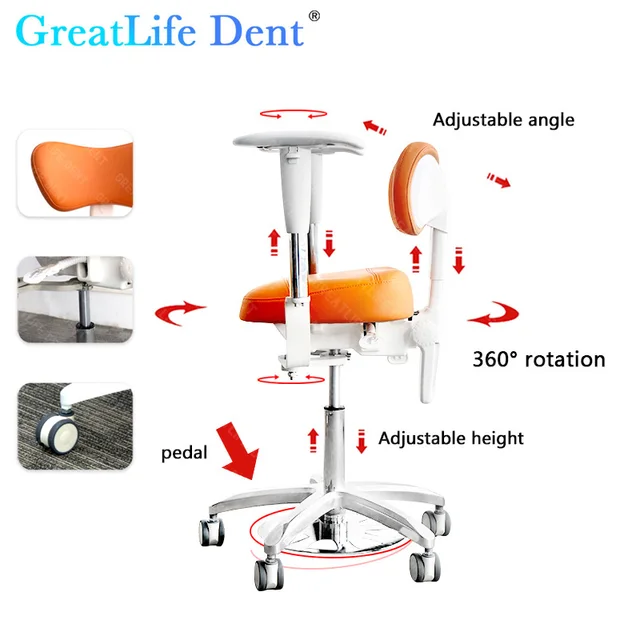 GreatLife Dent Luxury Dental Chair Backrest Adjustable & Cushion Adjustable Dentist Seat Dental Laboratory Equipment Instrument