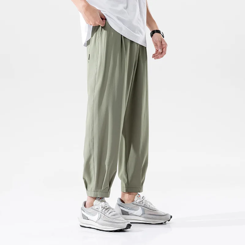 Elegant Fashion Harajuku Slim Fit Ropa Hombre Loose Casual All Match Cropped Pants Solid Pockets Pockets Straight Leg Pants