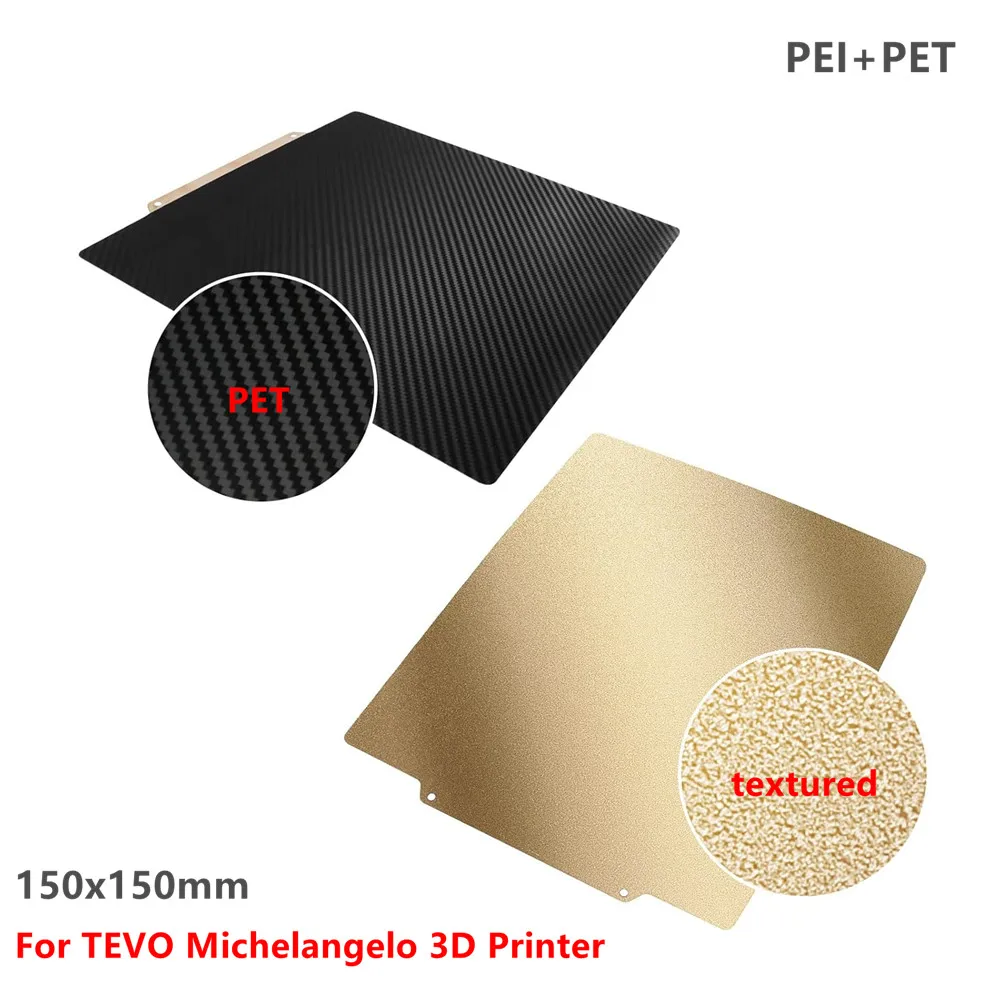 150x150mm Flexibles Glattes PET+Strukturiertes PEI Druckbett Doppelseitige Federstahl-Bauplatte für TEVO Michelangelo 3D-Drucker