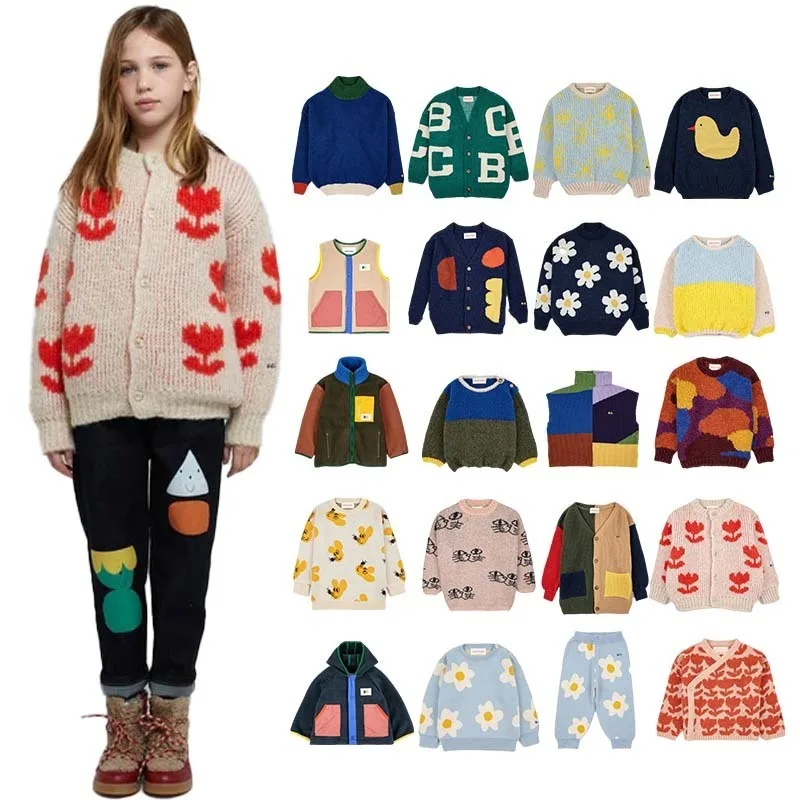 

Children's Knitted Clothes Bobo 23 Autumn and Winter Boys and Girls Casual Color Matching Pullover Sweater Baby Cardigan Sweater