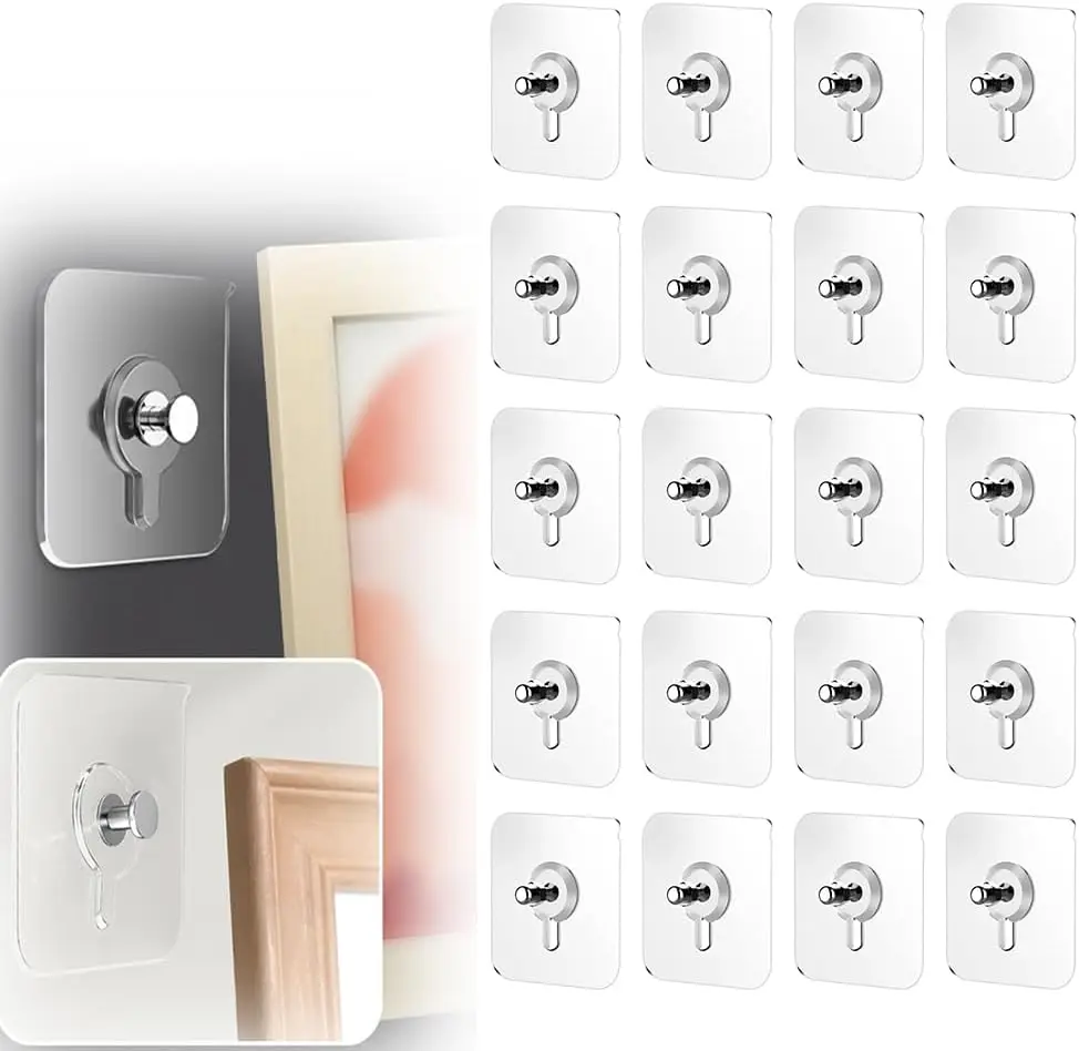 50/10 قطعة خطاف حائط ذاتي اللصق لإطار الصورة على مدار الساعة لاصق قوي شفافة جدار هوك الشماعات