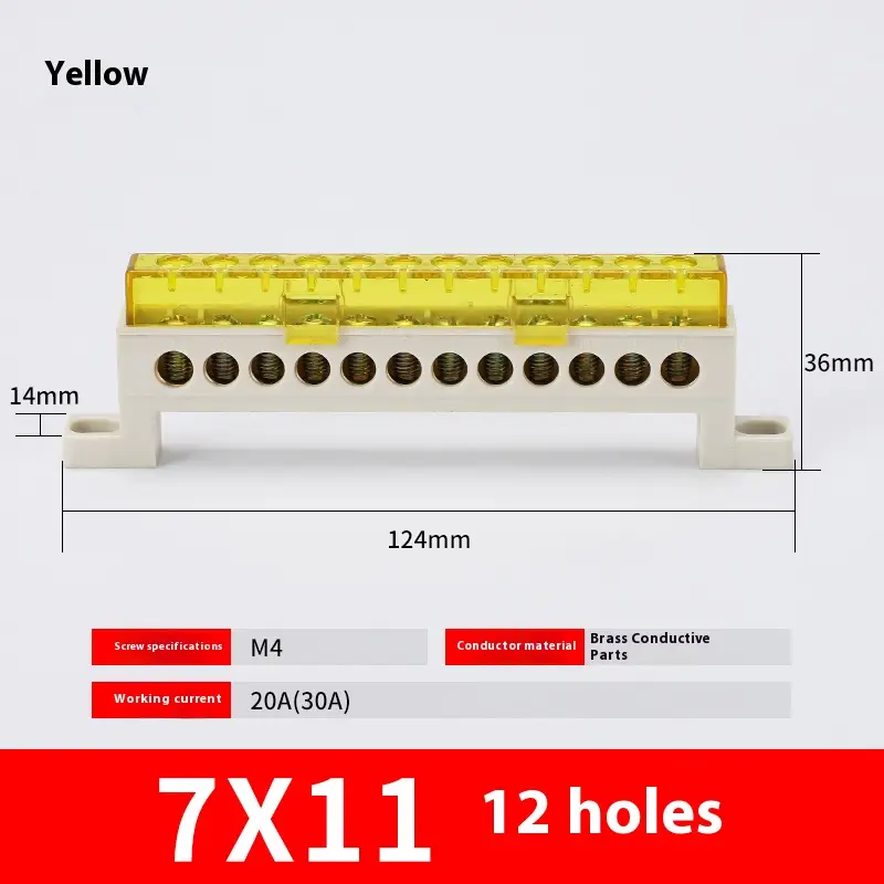Zero wire terminal 3/4/5/6/7/10-Hole Distribution Box Terminal Block dustproof Ground Copper Bar Bridge type Busbar With cover - Image 16