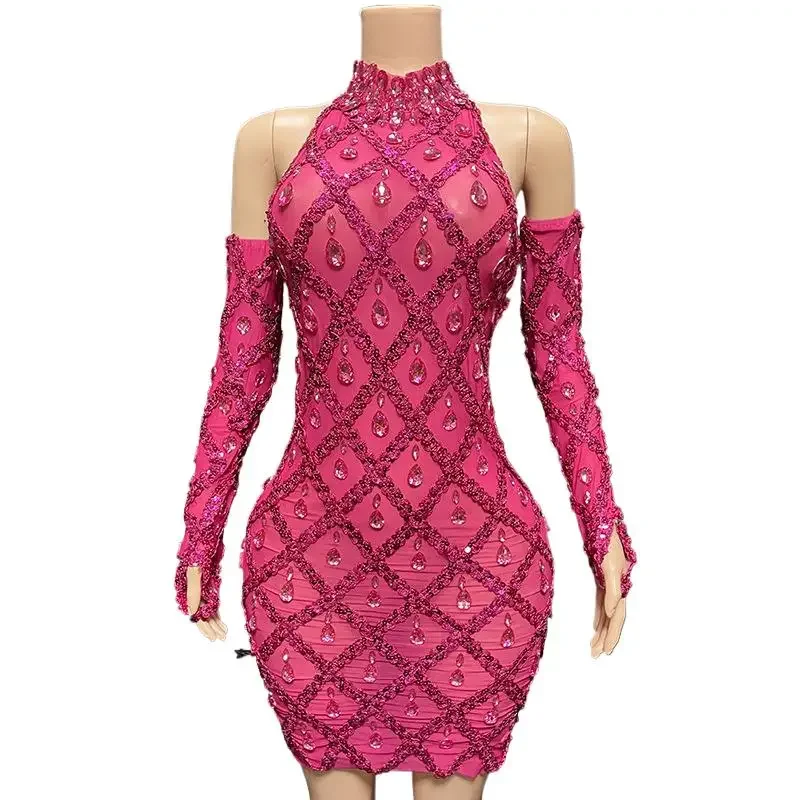 

New Sexy Red Crystals Mini Short Dress For Woman