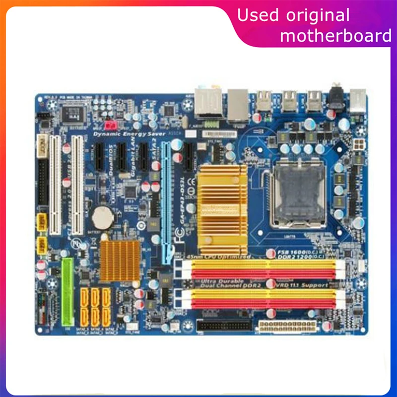 

Used LGA 775 For Intel P43 GA-EP43-DS3L EP43-DS3L Computer USB2.0 SATA2 Motherboard DDR2 16G Desktop Mainboard