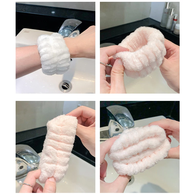 Wash Face Wristbands For Women Coral Fleece Hair Bands Cuff Waterproof Bands Absorbent Wristbands Head Band Hair Accessories washing wristband face headbands