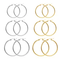 Gold Color Stainless Steel Hoop Earrings For Women Men Big/Small Circle Round Ear Jewelry Bijoux Acier Inoxidable E18110 3
