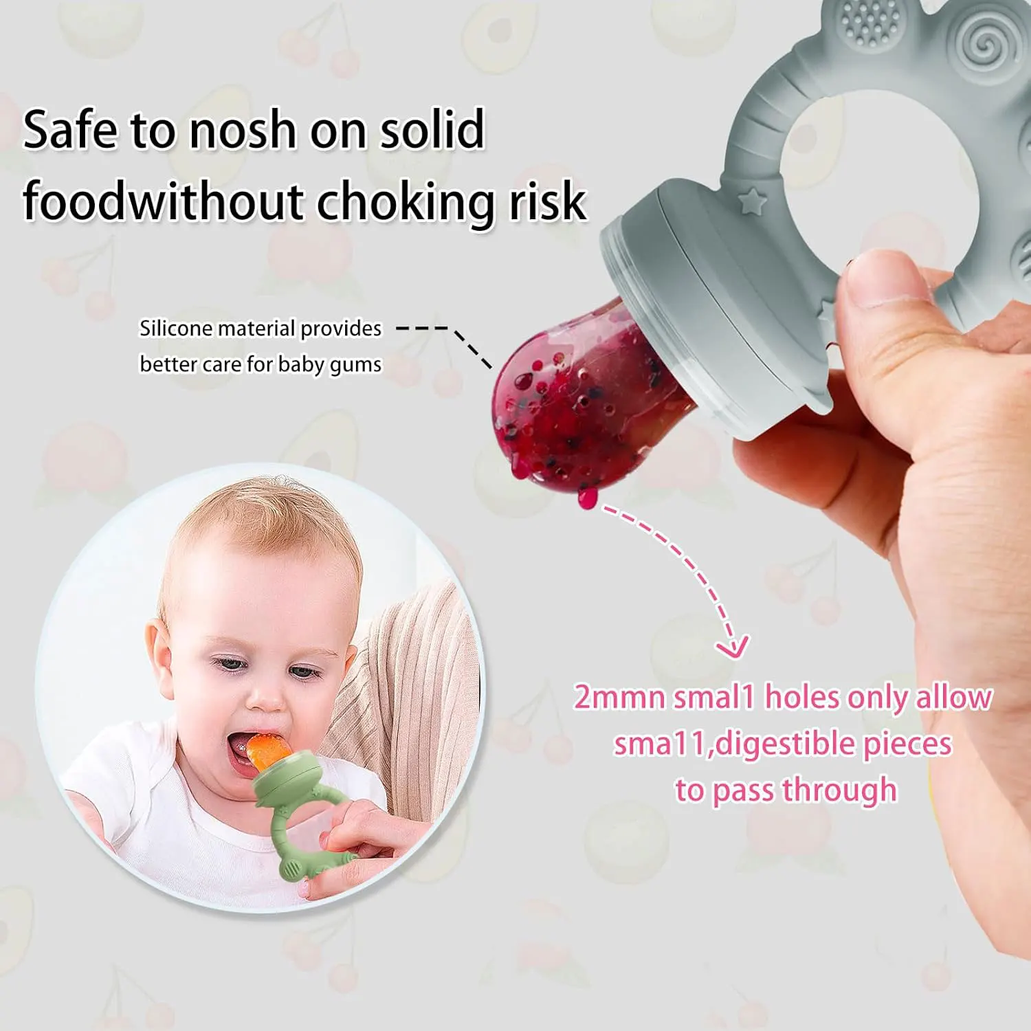 Silicone Teether Complementary Food Feeding Fruits and Vegetables Bite Le Solid Teeth Grinding Teeth Anti-biting Hand 1pcs silicone feeding set