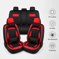 Black Red PU Leather Car Seat Covers Full Set, Universal 5-Seater Front & Rear Seat Protectors, All-Season Auto Interior Cushions for Cars, SUVs, Trucks & Vans 4