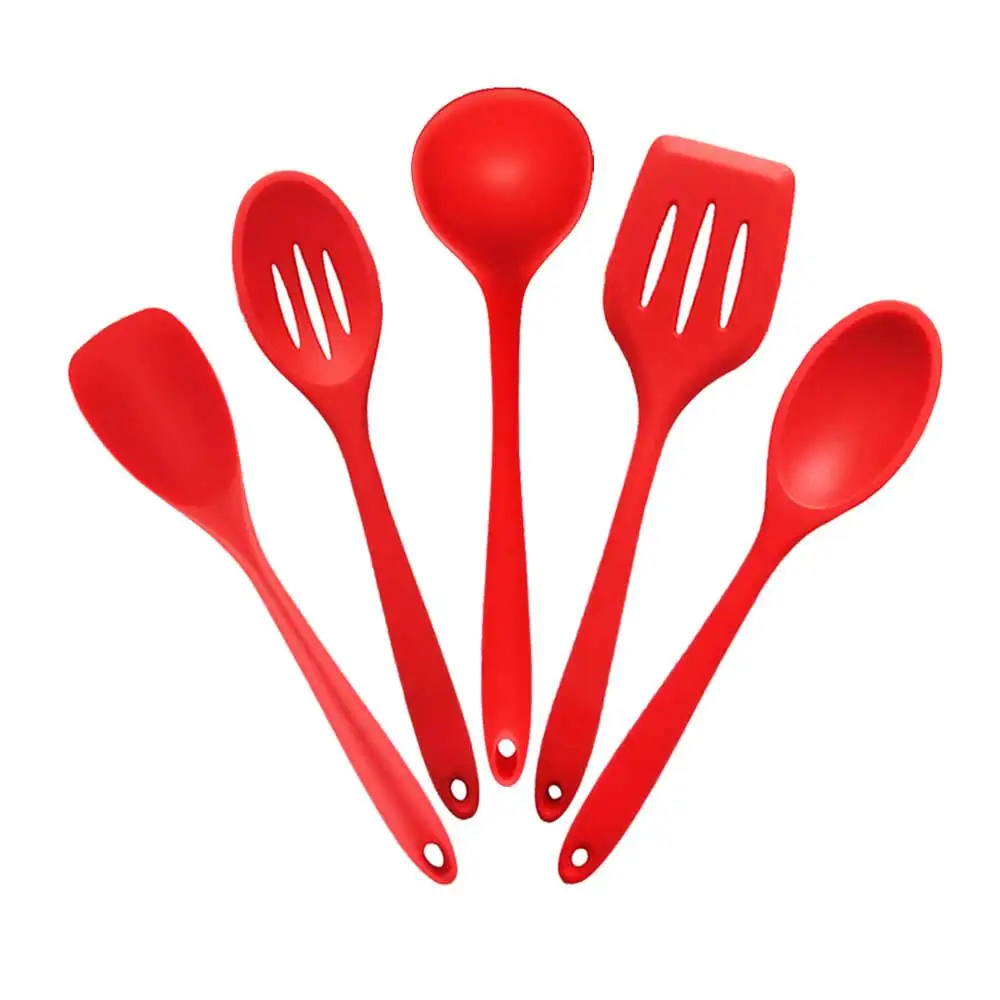 Red Cooking Utensils 5 or 6 or 10 pcs Heat-Resistant Silicone Kitchen Cooking Tools Baking Cookware Gadgets Spatula Spoon Set