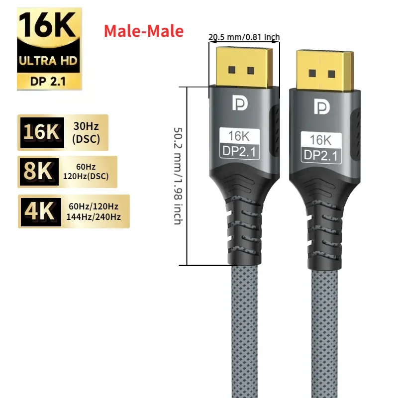 Ultra High-Speed DisplayPort Cable - Supports 8K@60Hz and 4K@240Hz for Monitors, Projectors, HDTVs