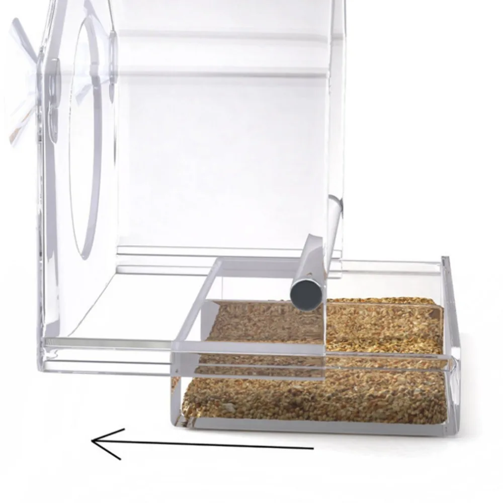 Acrylic Clear Food Feeding House Table Seed Peanut Suction Cup Glass Window Birds Hanging Feeder Birdhouse bird feeder