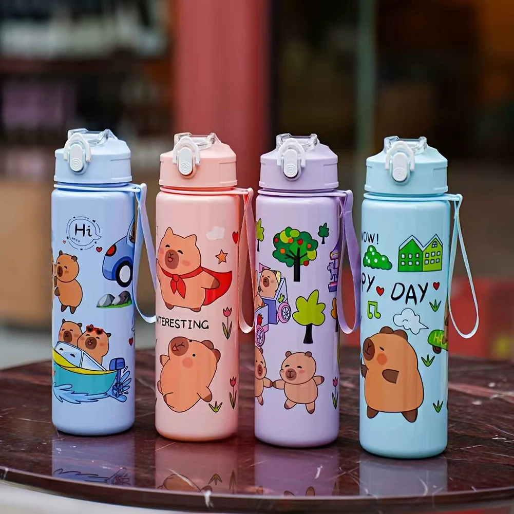 700ml Capybara Cute Water Cup with Straw & Handle Kawaii Travel Water Bottle Large Capacity Drinking Bottle for Fitness Sports