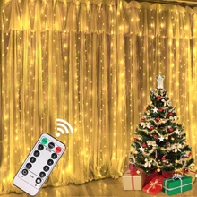 LED 가랜드 커튼 조명 USB 원격 제어 요정 조명 스트링, 웨딩 크리스마스 장식, 가정 침실 새해 램프, 8 가지 모드