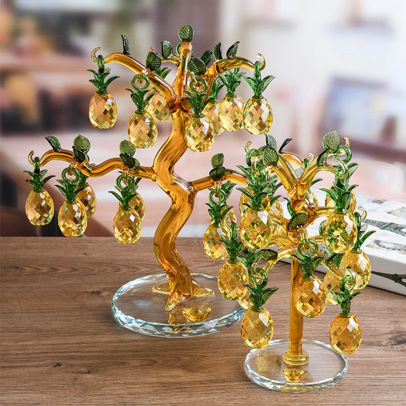 

Crystal Glass Pineapple Tree Lucky Feng Shui Wheel Wine Cabinet Bookshelf Decoration Ornaments Opening Wedding Gift Crafts