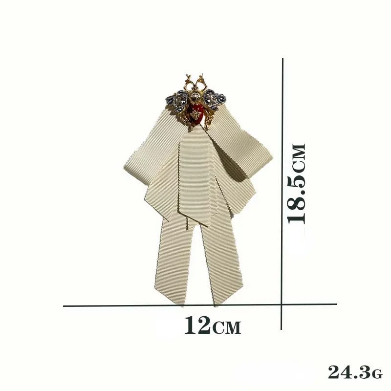 Korean Vintage Fabric Bow Tie Brooch Crystal Bee Pins College Style Uniform Shirt Collar Pin Fashion Women's Accessories Gift