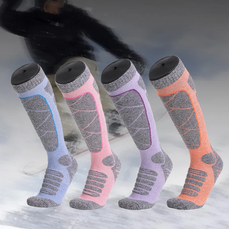 

Профессиональные лыжные носки для женщин теплые зимние длинные носки до колена для сноуборда теплые хлопковые уличные спортивные чулки