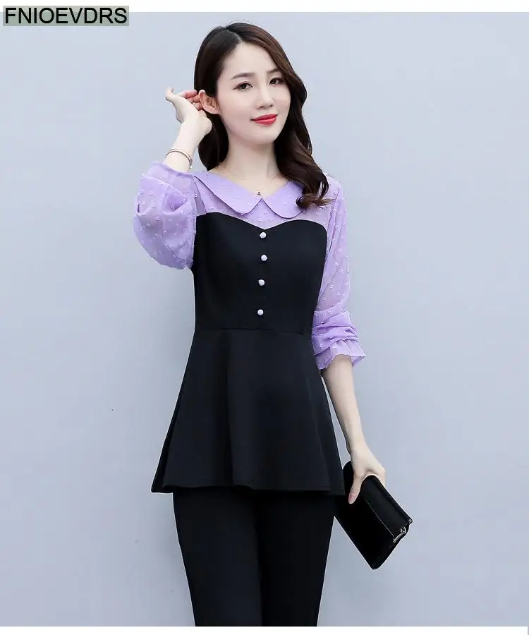 Loose Clothes Women 2024 Autumn Elegant Office Lady Button Shirts Casual Retro Vintage Peter Pan Collar Tunic Peplum Tops Blouse