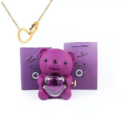 Eternal Rose Teddy Bear Jewelry Box with Custom Name Necklace Valentine Wedding Special Present for Girlfriend Anniversary gift - Image 23