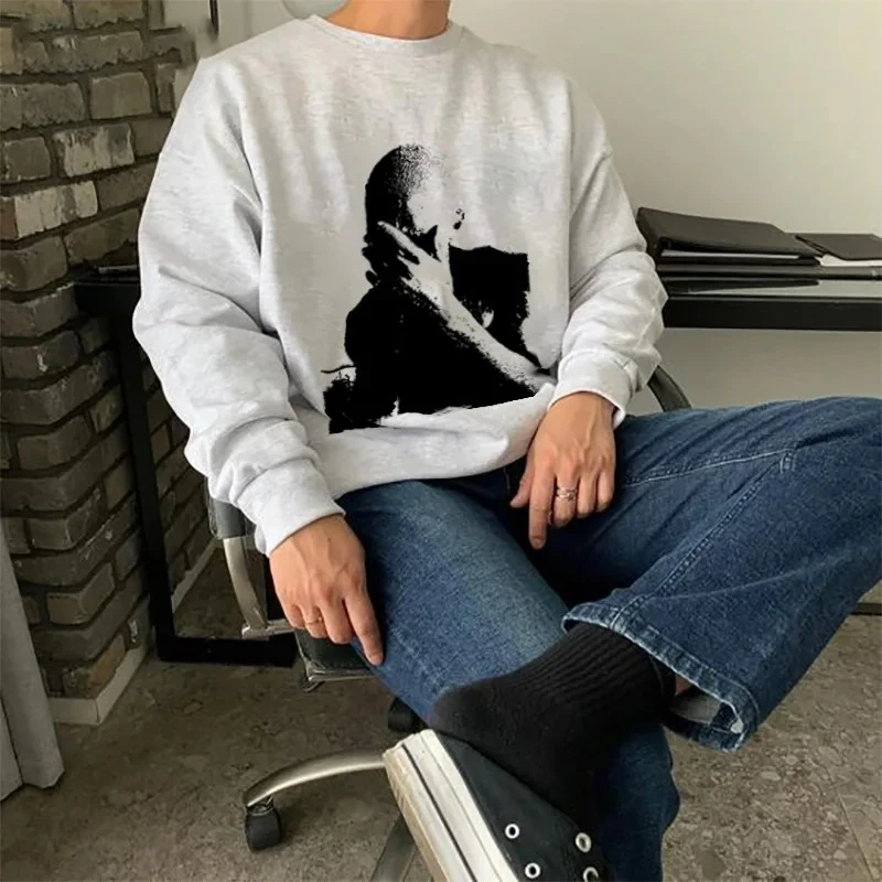 

Men's Sweatshirt 100% Cotton Thick Extra Large Autumn Long Sleeve Pullover Street Dress Pattern Retro Korean Fashion Clothing