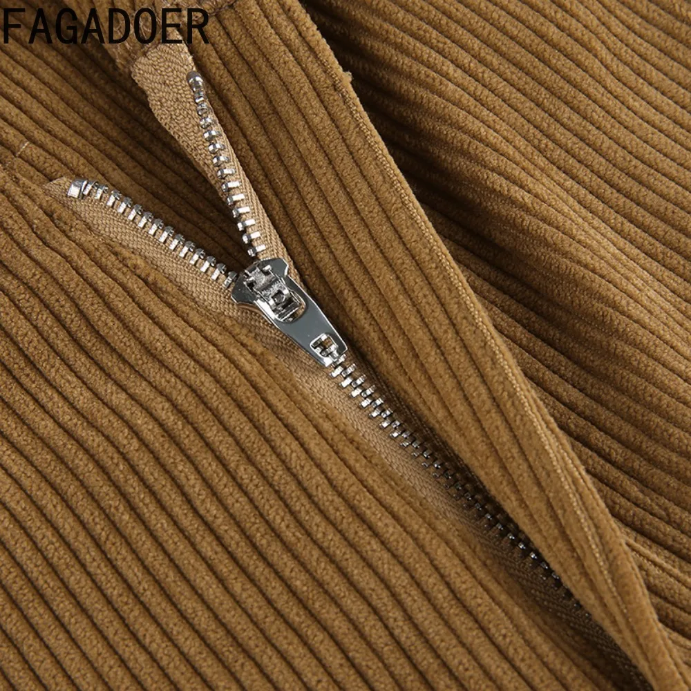 FAGADOER Autumn Casual Corduroy Splicing Straight Pants Women Elastic High Waisted Loose Trousers Fashion Female Solid Bottoms
