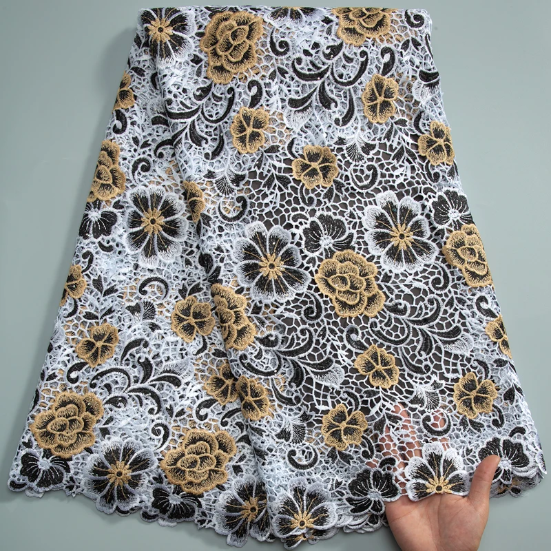 

SJD Guipure Cord Lace Fabric African Water Soluble Lace 2024 High Quality Nigeria Stones Guipure Cord For Women Evening Dresses