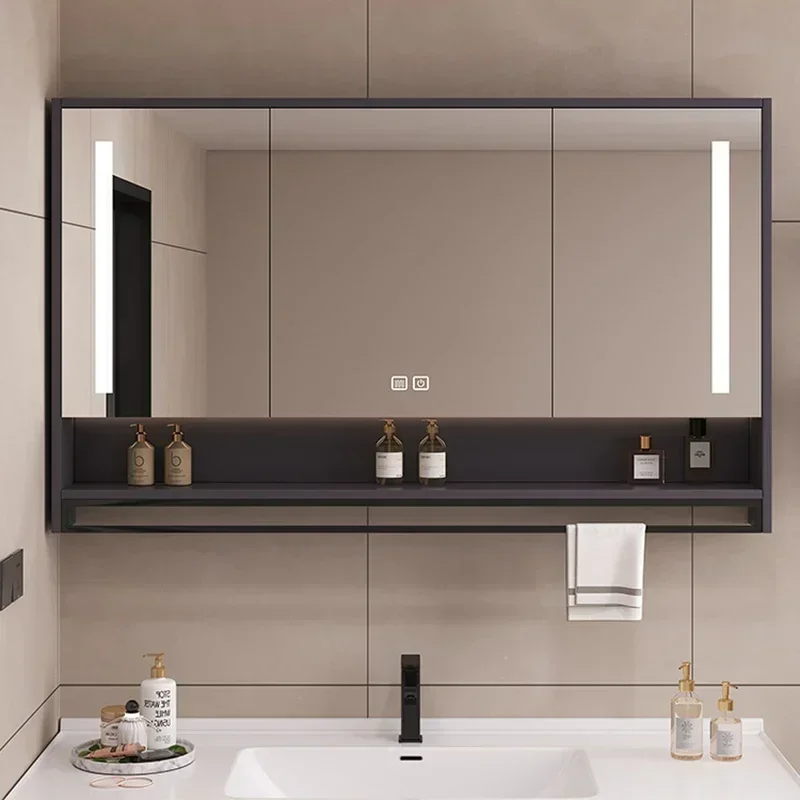 Nordic Smart Solid Wood Bathroom Mirror Cabinet Wall-mounted Dressing Mirror Shelf Lockers Simple Furniture Muebles Ba&ntilde;o FYBC