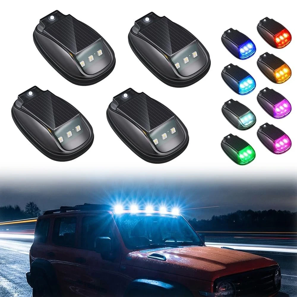 ไฟส่องสว่างหลังคารถยนต์พลังงานแสงอาทิตย์ LED สโตรบ RGB ไร้สาย