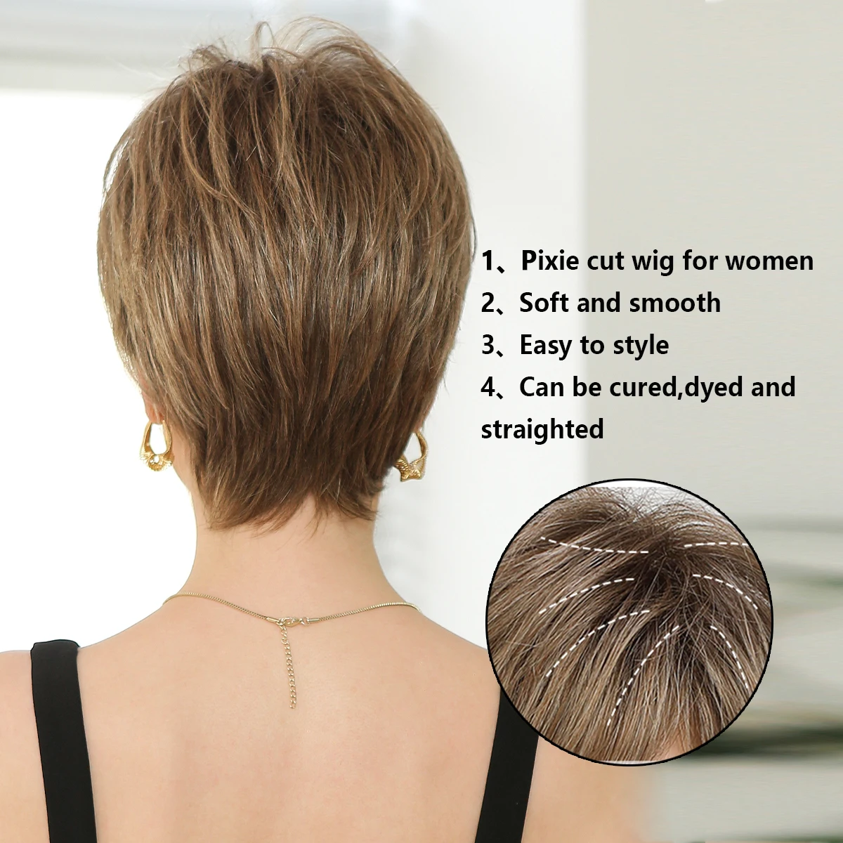 Short Blonde Brown Wigs for Women Memory Fiber Simulated Human Hair Pixie Curly Wig With Bang Natural Daily Use Hair Color JR14# human hair wigs