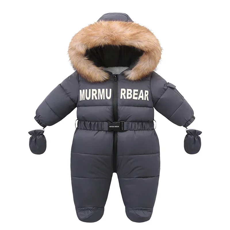 Russian Winter Jumpsuit For Kids Plus Velvet Hooded Newborn Baby Romper 0-2 Years Infant Girl Winter Overalls Baby Snowwear