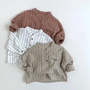 2025 Autumn New Children Long Sleeve T Shirts Boys Girls Simple Vertical Striped Shirts Baby Casual Versatile Tops Kids Clothes