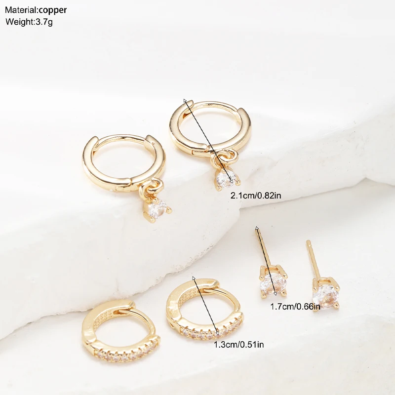 New Light Luxury Zircon Stud Earrings for Women Gold Plated Exquisite Minimalist Copper Metal Geometric Earrings Wedding Jewelry