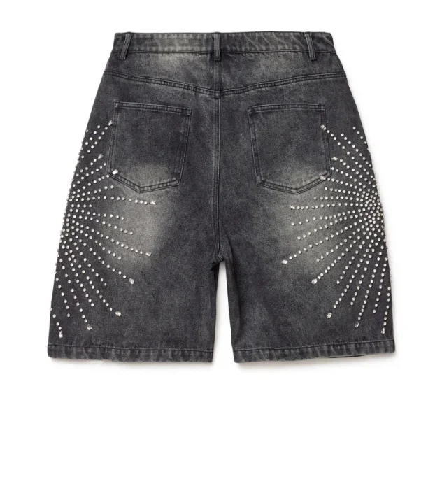 Design sense summer niche diamond washed denim shorts high street basic loose style straight thin retro faded five-quarter pants denim shorts summer jeans shorts