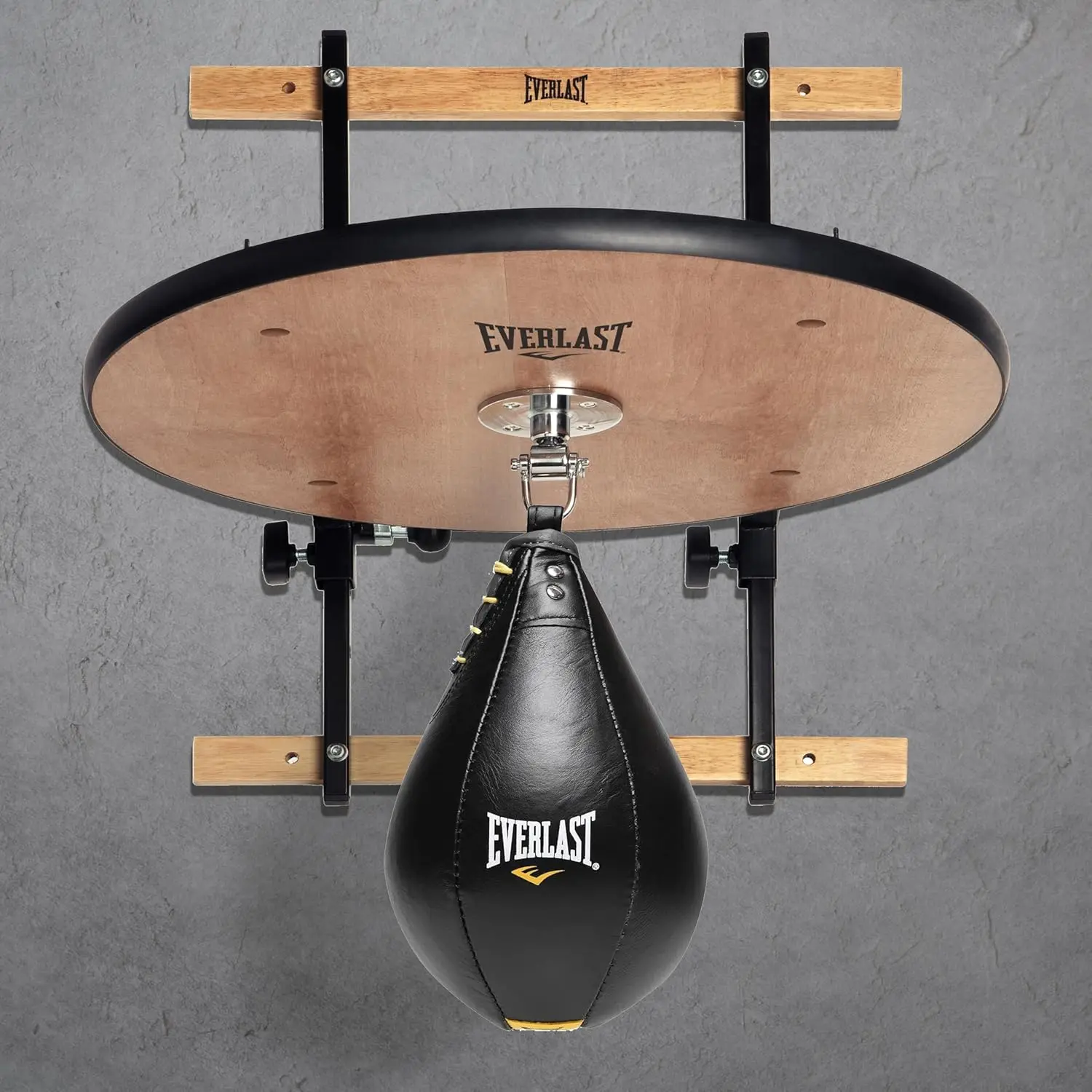 Inch Adjustable Wooden Swiveling Speed Bag Platform with Full Rubber Edge, 2 Brace Boards, and Assembly