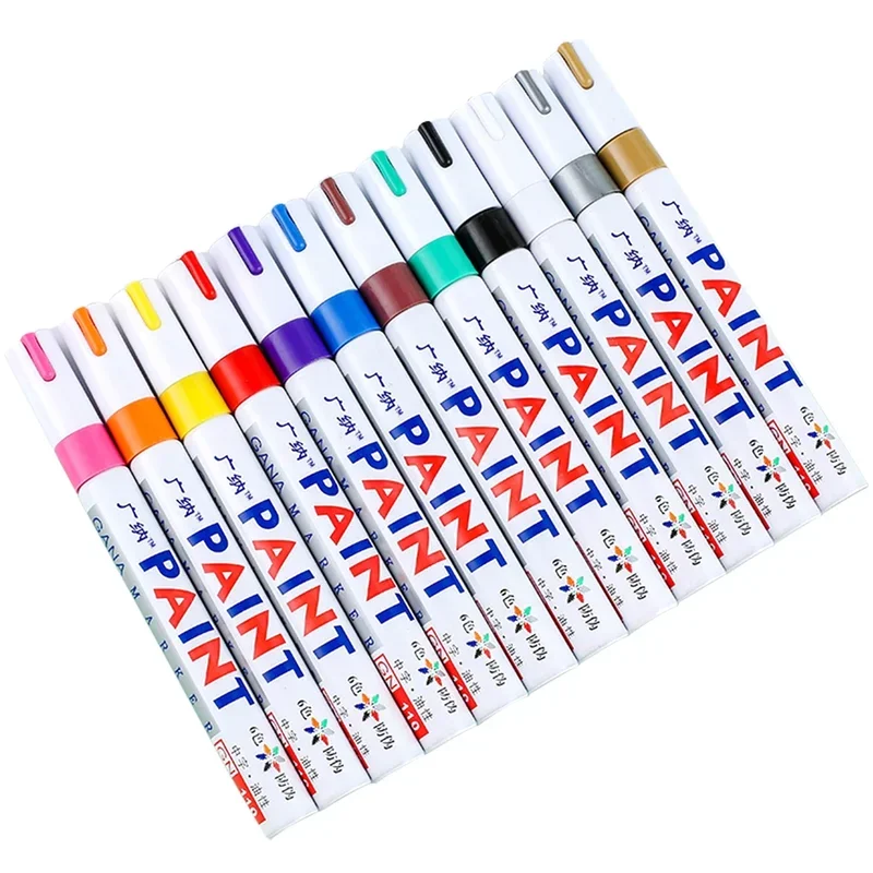 Color marker pens,marker pens 1/6 permanent waterproof 12 color paint markers for tire tread rubber fabric metal