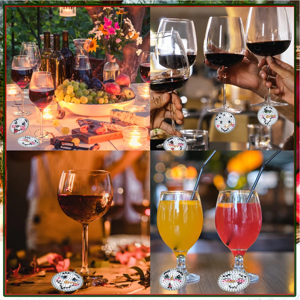 8PCS Diamond Painting Art Pendant Dog Paw Diamond Wine Glass Charms Flower Expression Diamond Art Crafts Supplies for Beginners