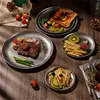 Retro Stainless Steel Storage Trays Kitchen Dinner Plate Round Snow Gray Tableware Plate Coffee Dessert Cake Serving Dishes 2