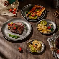Retro Stainless Steel Storage Trays Kitchen Dinner Plate Round Snow Gray Tableware Plate Coffee Dessert Cake Serving Dishes 2