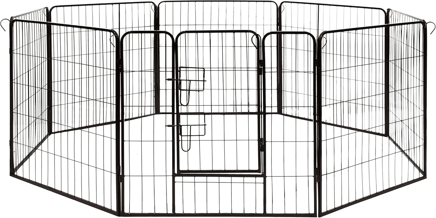 Eight-panel playpen in black frame