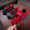 2024 Summer Spiderman Kids Sneakers Disney Children's Led Light Shoes  Boys Breathable Sport Casual Shoes Anti-slip Girls Shoes