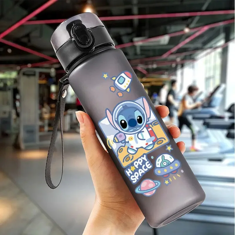 560ML Stitch Angel Cartoon Water Cup Gray Blue Portable Plastic Large Capacity Cartoon Figures Clear Cup Outdoor Sports Water Bo